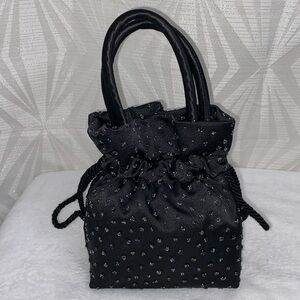 Angelica Accessories Black Satin Embellished Small Ruched Top Handle Purse